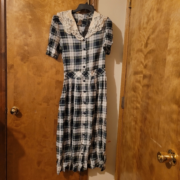 Vintage L.G. Star Womens Plaid Dress Size 14 BlueWhite NEW - Picture 9 of 11